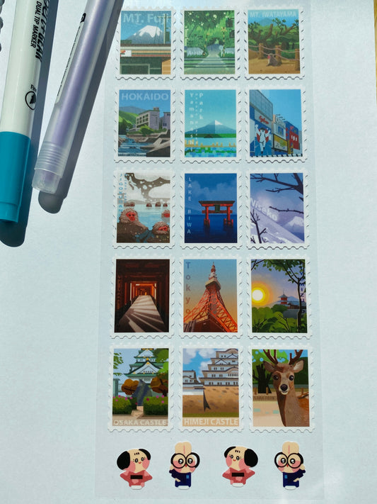 Japanese Travel Stamp Sticker Sheet